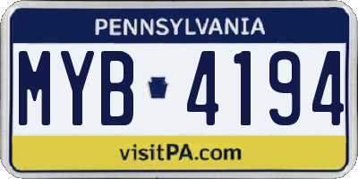 PA license plate MYB4194