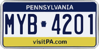 PA license plate MYB4201