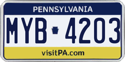 PA license plate MYB4203