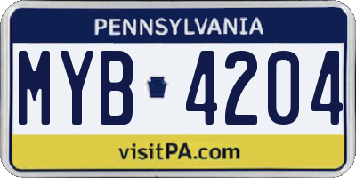 PA license plate MYB4204