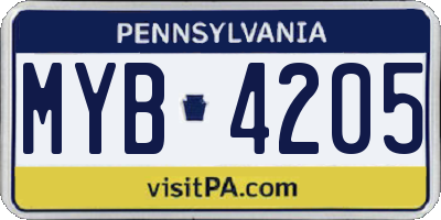 PA license plate MYB4205