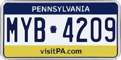 PA license plate MYB4209