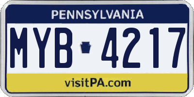 PA license plate MYB4217