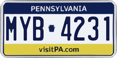 PA license plate MYB4231