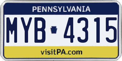 PA license plate MYB4315