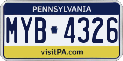 PA license plate MYB4326