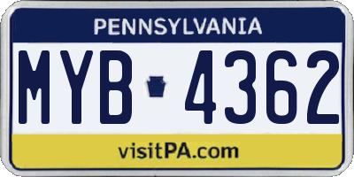 PA license plate MYB4362