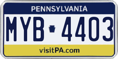PA license plate MYB4403