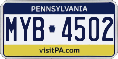 PA license plate MYB4502