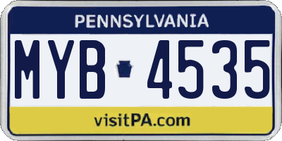 PA license plate MYB4535