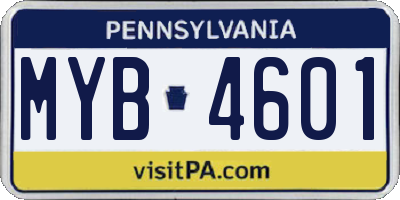PA license plate MYB4601