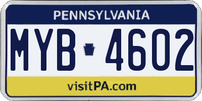 PA license plate MYB4602