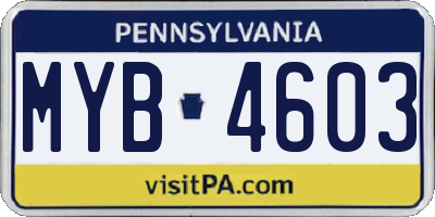 PA license plate MYB4603