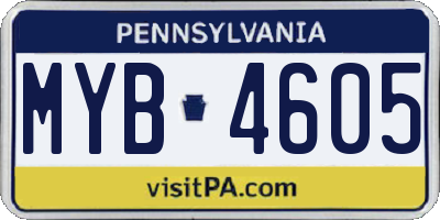 PA license plate MYB4605