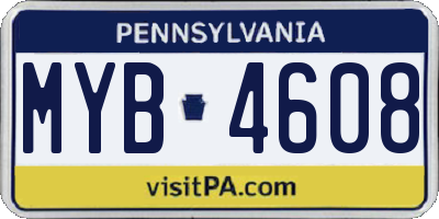 PA license plate MYB4608