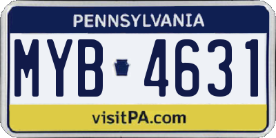 PA license plate MYB4631