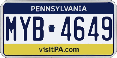 PA license plate MYB4649