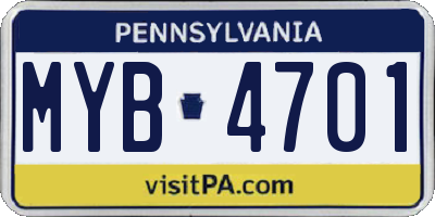 PA license plate MYB4701