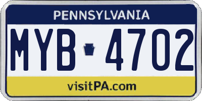 PA license plate MYB4702