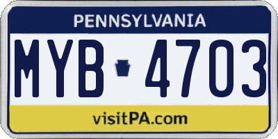 PA license plate MYB4703