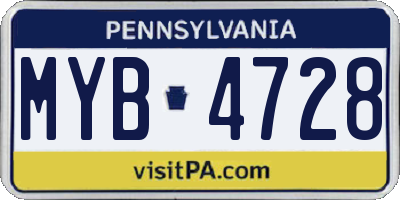 PA license plate MYB4728