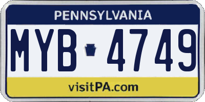 PA license plate MYB4749