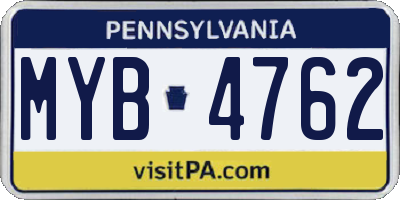 PA license plate MYB4762