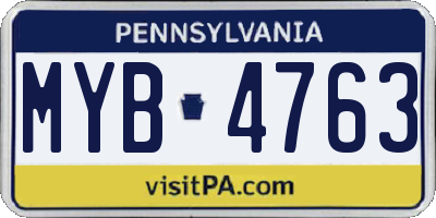 PA license plate MYB4763