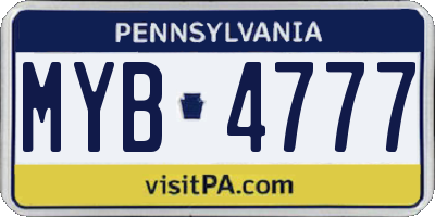 PA license plate MYB4777
