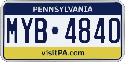 PA license plate MYB4840