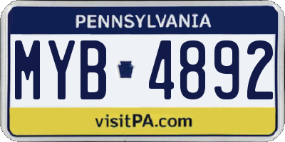 PA license plate MYB4892