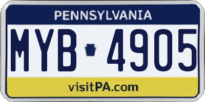 PA license plate MYB4905