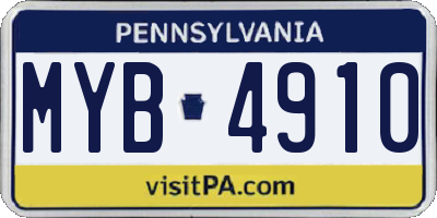 PA license plate MYB4910