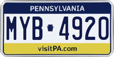 PA license plate MYB4920