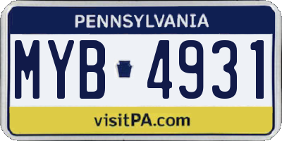 PA license plate MYB4931
