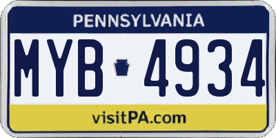 PA license plate MYB4934