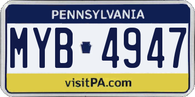 PA license plate MYB4947