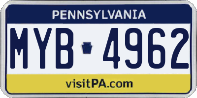 PA license plate MYB4962