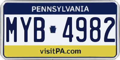 PA license plate MYB4982