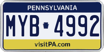PA license plate MYB4992