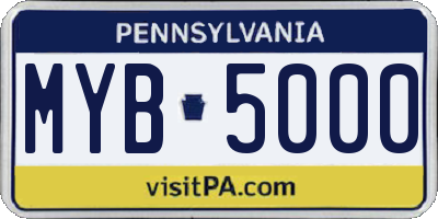 PA license plate MYB5000