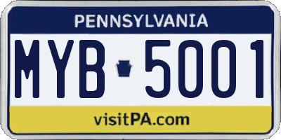 PA license plate MYB5001