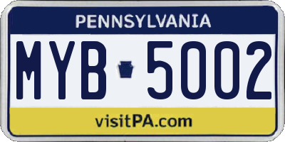 PA license plate MYB5002
