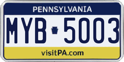 PA license plate MYB5003