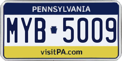PA license plate MYB5009