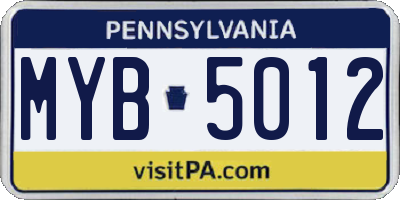 PA license plate MYB5012