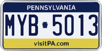 PA license plate MYB5013