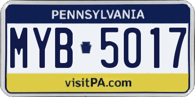 PA license plate MYB5017