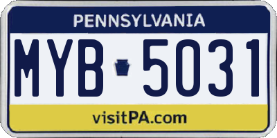 PA license plate MYB5031