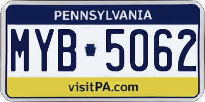 PA license plate MYB5062